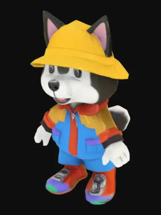3D model for An Antrophomorphic Husky in Animal Crossing Style, Fisherman Suit , T pose , detailed, toon style. Full Character
