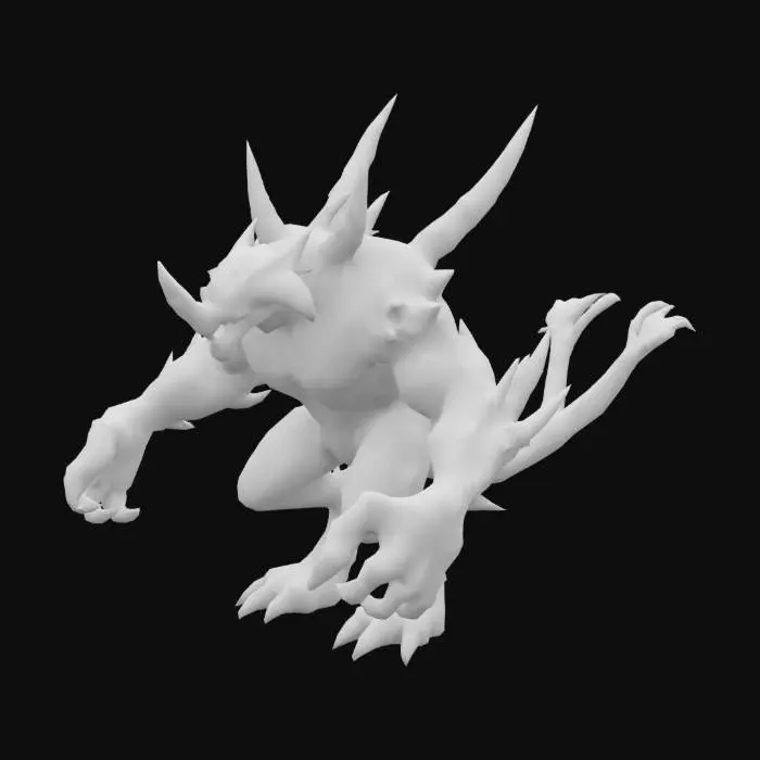 3D model for Demon, red skin, rocks on the spine, claws, muscular