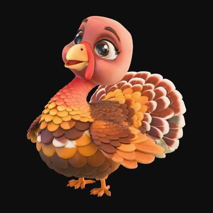 3D model for #Thanksgiving#, trukey with big cute eyes playfull kid friendly 
anime like