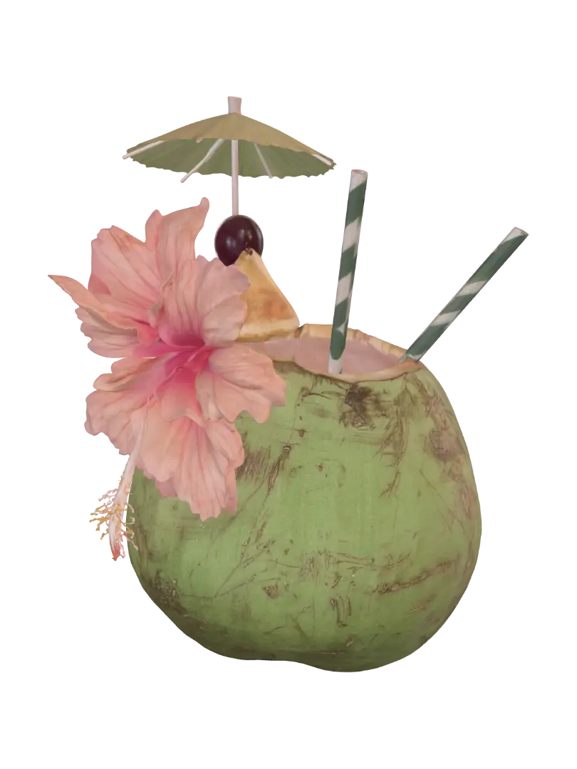 Tropical Coconut Cocktail with Hibiscus 3D model, vytvořený pomocí AI