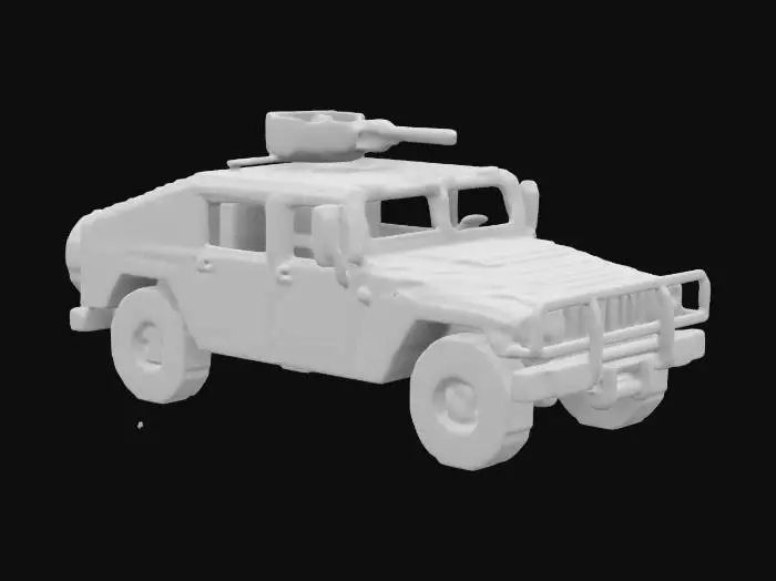 3D model for a highly detailed low poly, blocky voxel art style model of a 1980's a Humvee (HMMWV). 240p resolution. realistic looking 
pixel art style