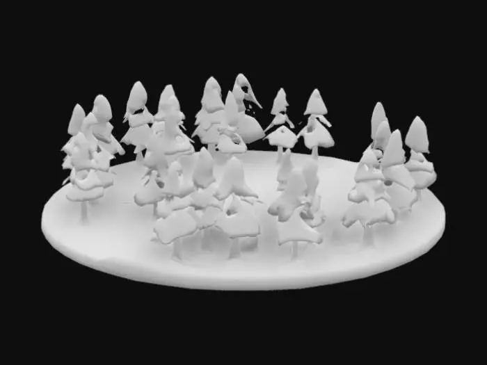3D model for A serene low-poly forest with a mix of geometric trees, bushes, and rocks in a minimalist, polygonal style. The trees vary in height and shape, with sharp, angular leaves and trunks. The landscape includes rolling hills, a winding river, and scattered logs or mushrooms for detail. Designed for 3D printing with clean edges, minimal overhangs, and a solid base for stability. Suitable for FDM and resin printing, ensuring smooth slicing and easy printability