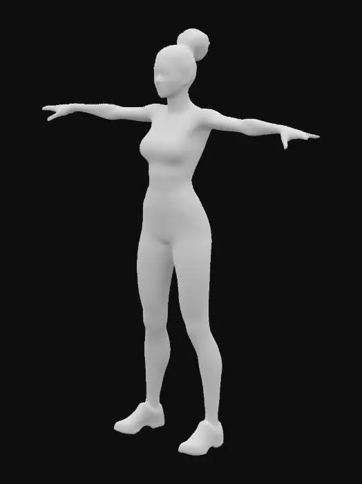 3D model for a young adult female in tight jogging clothes, standing in T-Pose, her red hair tied to a bun. Seamless and high quality textures for a 4k game asset.