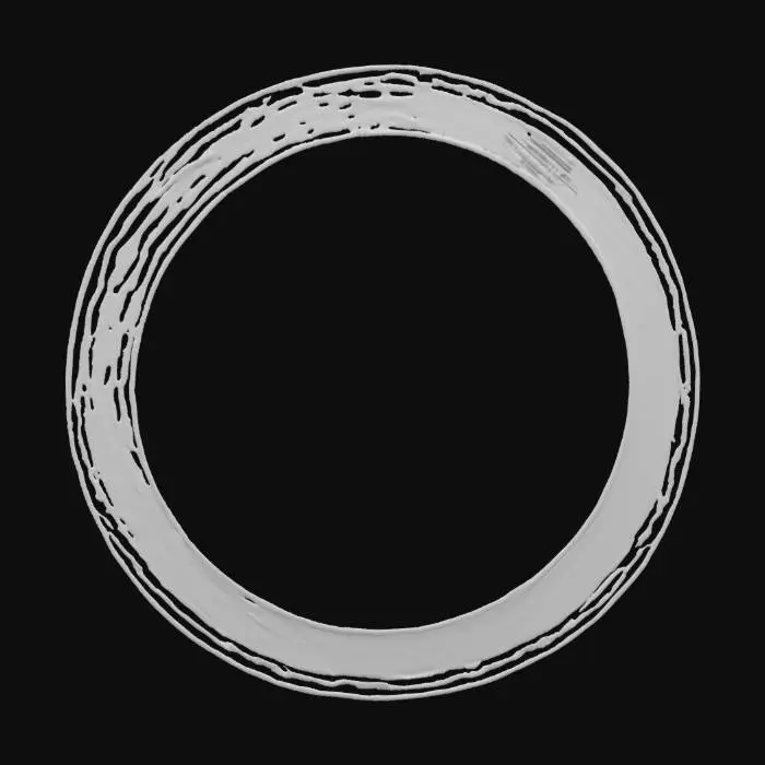 3D model for The Object: a Japanese Ensō (circle bush stroke)
Material: it's made of Watercolor (flowing on textured paper)
Colors:  rainbow colors, melting into each other with the stroke of the brush.
The brush stroke is alive as it is continuously flowing like watercolor does on paper when it is freshly painted.
The polygons are all connected to 7 main colors and every change is just different saturation and grayscale of a main color so that I can easily change the colors completely by only needing to change the 7 main colors.

On hover and movement of the courser the watercolor flows more wildly away from the courser and spreads even outside the original brush stroke but comes back to its original shape after the courser is gone.