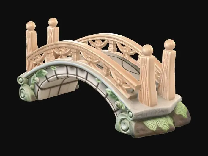 3D model for fairy garden bridge, easily 3d printable, solid smooth plastic, realistic look