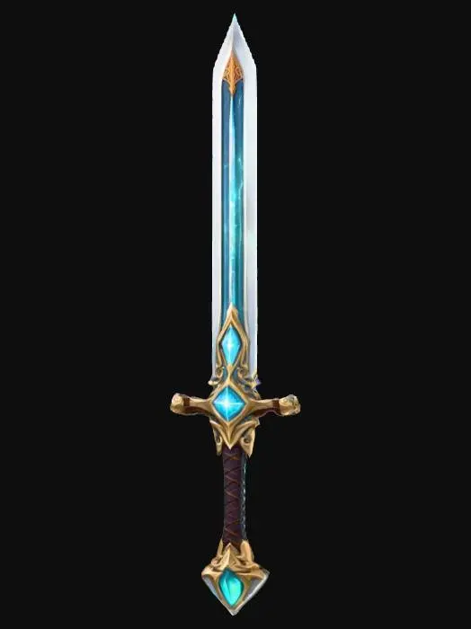 3D model for Uma espada longa com detalhes arcanos, uma joia brilhante no meio de sua guarda e runas brilhantes na sua lamina.