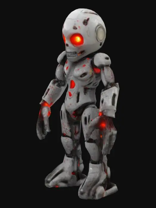 3D model for A hyper-realistic corrupted humanoid Roblox avatar, infected by a digital virus, with melted synthetic flesh,red binary code glowing across a decaying arm, set against a harsh yellow spotlight background.