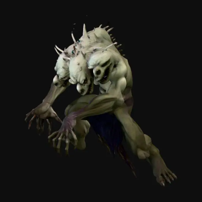 3D model for monster, 3 faces, male, spooky, 4 hands, 2 legs