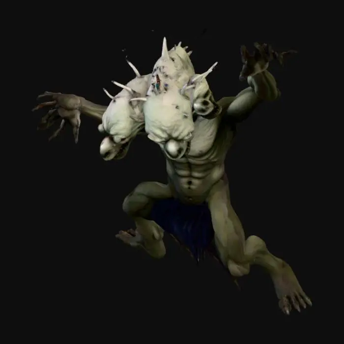 3D model for monster, 3 faces, male, spooky, 4 hands, 2 legs