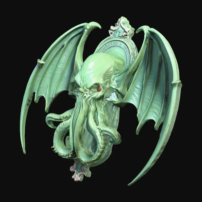 3D model for Generate a Cthulhu bust plaque. Being a plaque the back would be flat. Place on an ornate plaque with the wings and tentacles protruding past the plaque