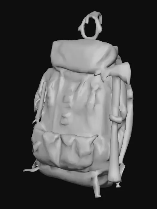 3D model for tattered hunter backpack with an axe