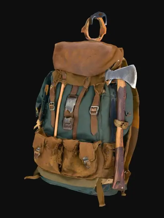 3D model for tattered hunter backpack with an axe