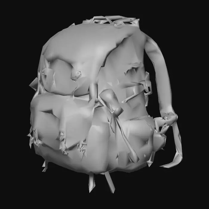 3D model for tattered hunter backpack with an axe Expedition Gear
