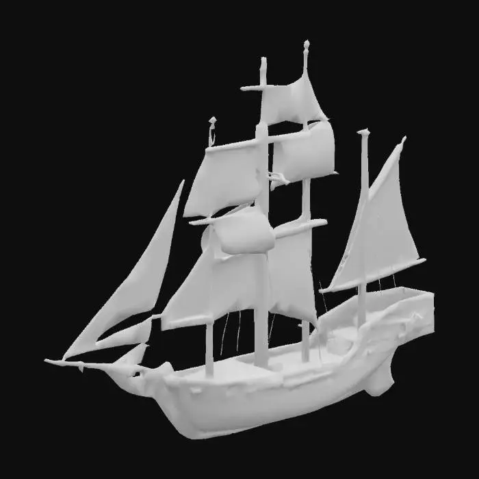 3D model for Low poly wooden galleon ship, game asset, solid base structure, simple clean geometry, dark oak wood texture, 3D model for Unity game engine