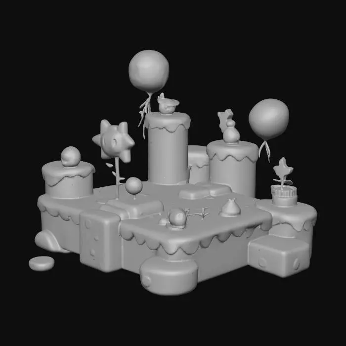 3D model for Colorful cartoon 3D platformer map,
Super Mario Odyssey inspired level design,
floating platforms, pipes, ramps, and small hills,
smooth rounded geometry,
toy-like proportions,
bright lighting,
simple shapes,
fantasy cartoon world,
optimized for a video game environment,
no characters