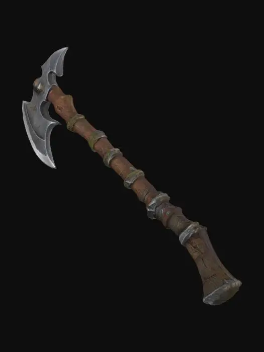 3D model for big axe, war axe, long, jagged, orc, rugged, adventurer, wilderness