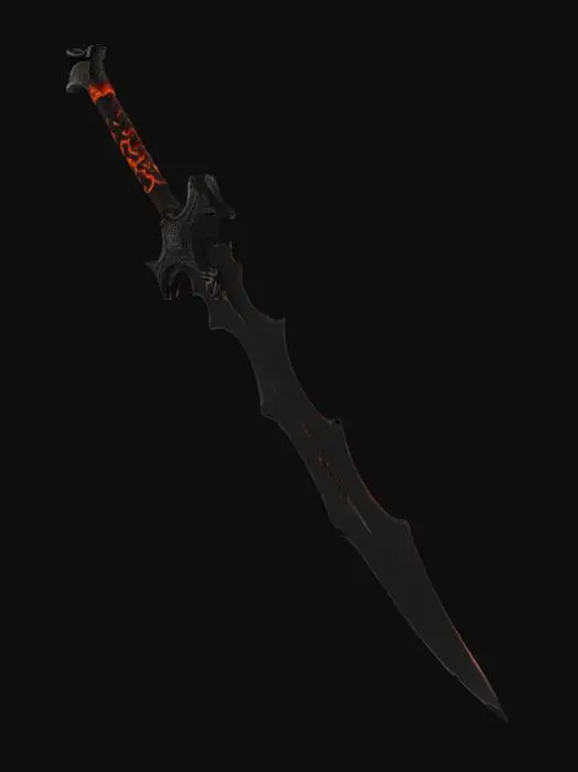 3D model for demonic sword, volcanic, big, jagged, charcoal