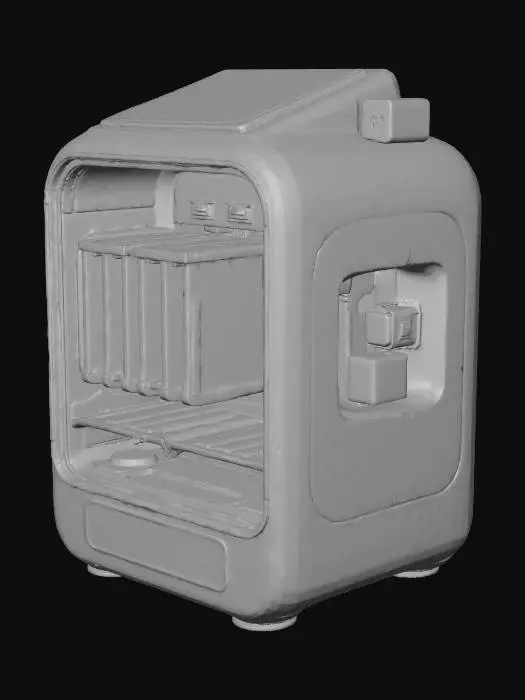 3D model for Futuristic Beehive Device “Create a clean, minimal 3D model of a futuristic smart beehive with a fully visible interior. Exterior uses smooth white composite with yellow accents, roof-mounted solar panels, and a compact 5G module. The transparent front panel reveals a colored interior featuring warm golden-yellow honeycomb frames, soft teal and blue lighting for AI and sensor systems, green health-indicator LEDs, and a red warning light near the infection-monitoring unit. Include silver/grey automatic honey-collection tracks, orange-lined self-cleaning floor, AI processor, solar battery, mite-treatment port, and a simple LED display showing bee count, hive health, and infection alerts. Mark the price: $1,400 retail or $400 with investors.”