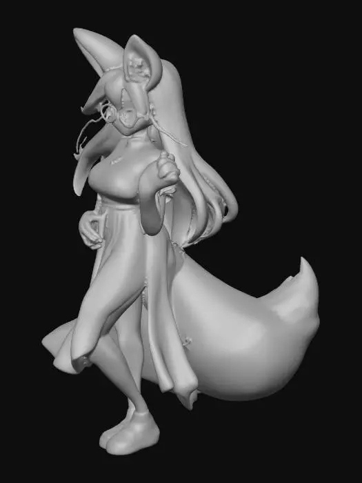 3D model for A semi anime anthropomorphic red fox female with exaggerated proportions, wearing a blouse and round glasses, with long hair and an overflowing bust