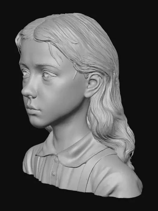 3D model for Full-body 3D model of a young Jewish girl from the 1940s Holocaust era, realistic and rig-ready in T-pose. About 12 years old, pale skin, thin frame, long brown hair, gentle but somber expression. Wearing simple worn clothing — gray dress, faded shirt collar, dark shoes. Subtle dirt and fabric wear for realism. PBR textures for fabric, skin, and hair under soft neutral lighting. Natural proportions, clean topology and UVs for animation, respectful and historically accurate tone.

Negative Prompt:

modern clothes, cartoon, fantasy, bright colors, stylized, low-poly, smiling.