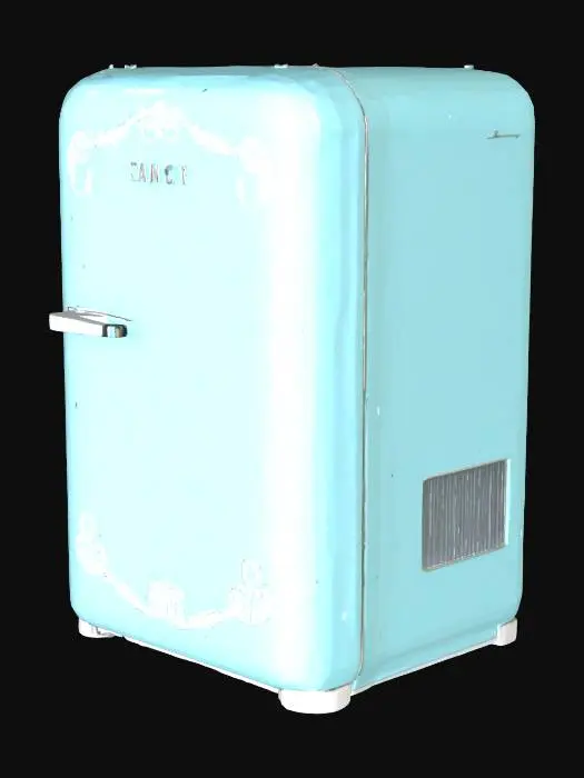 3D model for A 1950 american fancy refrigerator with closed door and one handle . highli detailed