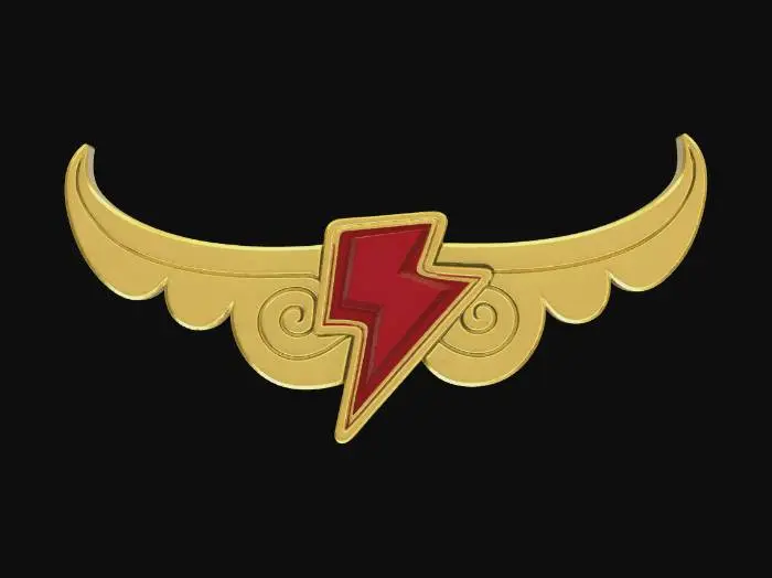 3D model for Golden Wing Emblem with Red Lightning