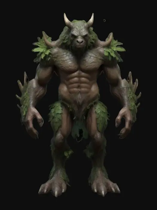 3D model for Forest creature, 4 legs, muscular, 4k rustical, Game Assets, Fantasy, Highly Detailed, Full Body, Symmetrical Body