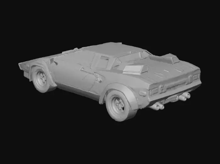 3D model for "Lamborghini Countach retro sports car, 80s design, pop-up headlights, wedge shape, low poly style, white body with red interior"