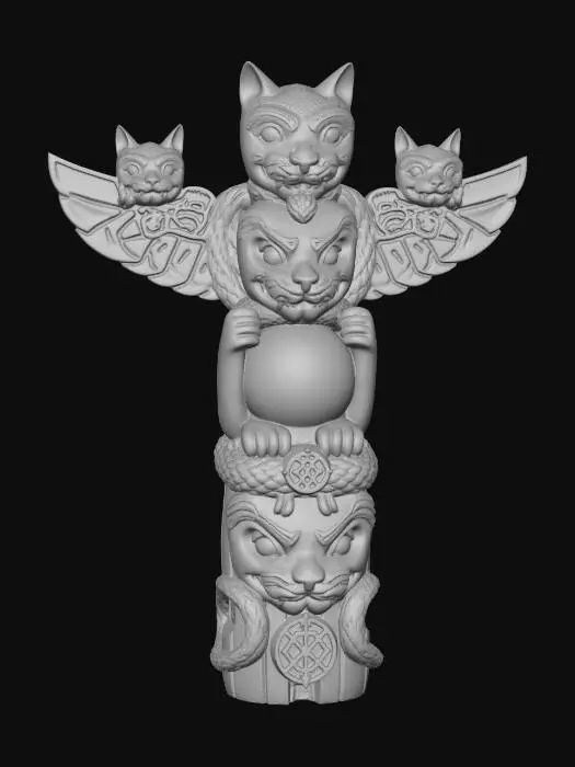 3D model for Winged Cat Totem with Crystal Sphere
