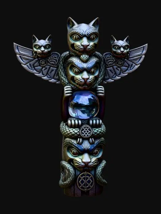 3D model for Winged Cat Totem with Crystal Sphere