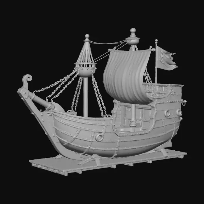 3D model for A highly detailed carnival pirate ship ride. It’s the kind that swings back and forth like a pendulum. It looks old and worn like something out of a spooky Halloween themed amusement park. , #Halloween2025#