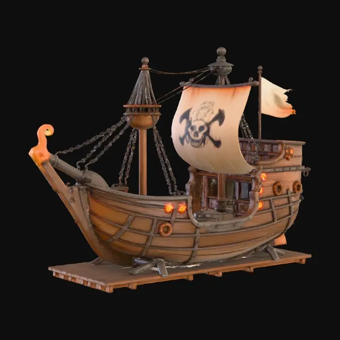 3D model for A highly detailed carnival pirate ship ride. It’s the kind that swings back and forth like a pendulum. It looks old and worn like something out of a spooky Halloween themed amusement park. , #Halloween2025#