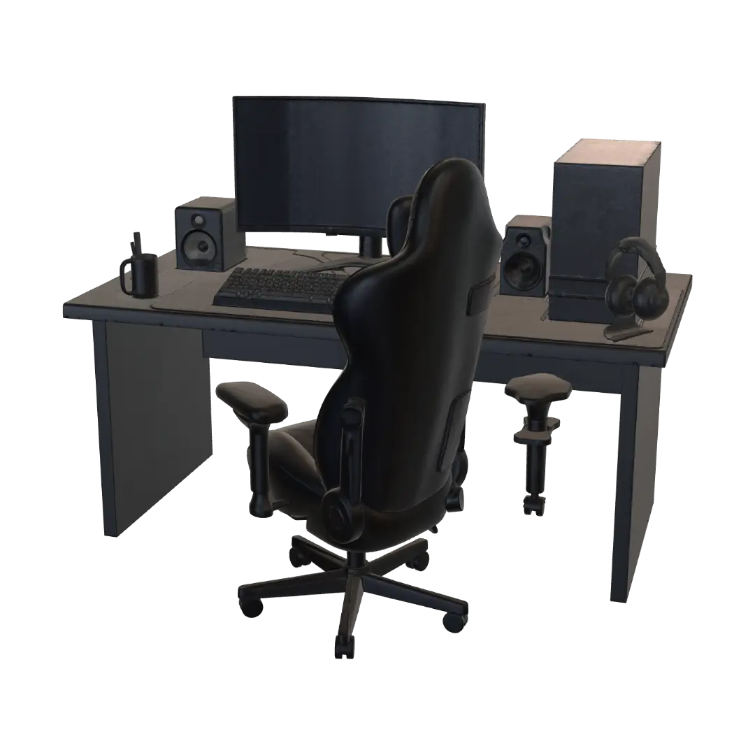 Modern Computer Desk Setup - Monitor 3D model, vytvořený pomocí AI