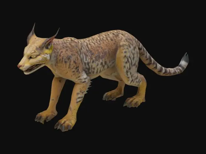 3D model for A surreal, post-apocalyptic, large bobcat in the styles of Takahide Hori, Phil Tippett, Guillermo del Toro and Tim Burton, Highly Detailed 