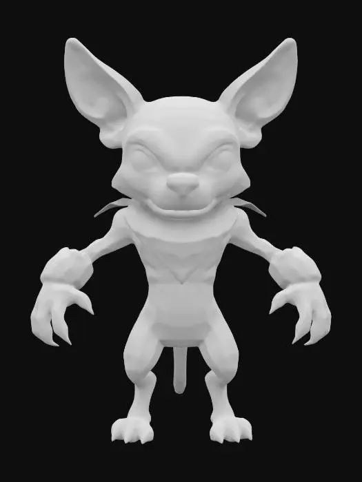 3D model for a badass anthropomorphic Chihuahua with a fierce expression and a spiky collar. His physique should be lean and muscular. The character has robotic arms that are polished metal with intricate engravings, featuring articulated joints and powerful claws. His fur is a mix of vibrant colors, and he wears a bandana stylishly around his neck. Emphasize a hyper-detailed, cartoonish style that captures both his fierceness and playful charm, merging elements of pop surrealism.