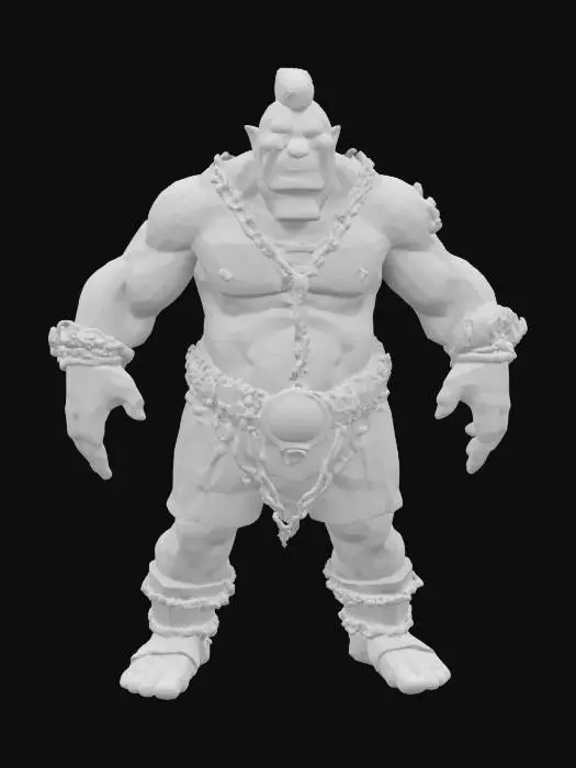 3D model for a full-body 3D model of an orc in a Claymation style, focusing on a dark and gritty aesthetic. The orc should be posed in an A-pose, showcasing exaggerated features typical of clay figures, including oversized muscles, distinct facial expressions, and textured clay-like surfaces. Incorporate details such as rugged clothing and accessories that reflect the quirky charm of the dark world, ensuring the model is suitable for animation and retains a playful yet menacing vibe.