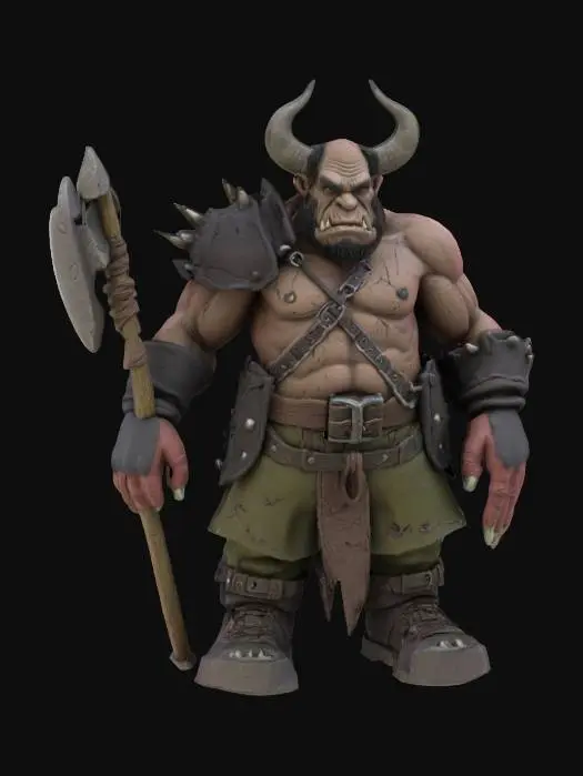 3D model for a full-body 3D model of an orc in a Claymation style, focusing on a dark and gritty aesthetic. The orc should be posed in an A-pose, showcasing exaggerated features typical of clay figures, including oversized muscles, distinct facial expressions, and textured clay-like surfaces. Incorporate details such as rugged clothing and accessories that reflect the quirky charm of the dark world, ensuring the model is suitable for animation and retains a playful yet menacing vibe.