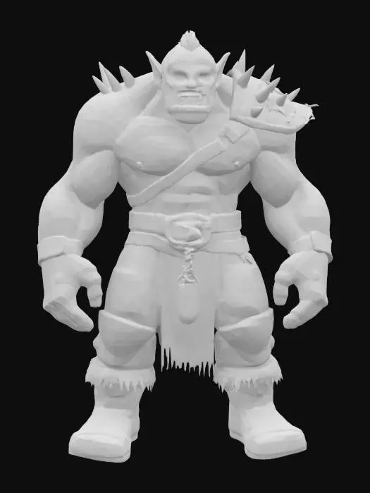3D model for a full-body 3D model of an orc in a Claymation style, focusing on a dark and gritty aesthetic. The orc should be posed in an A-pose, showcasing exaggerated features typical of clay figures, including oversized muscles, distinct facial expressions, and textured clay-like surfaces. Incorporate details such as rugged clothing and accessories that reflect the quirky charm of the dark world, ensuring the model is suitable for animation and retains a menacing vibe. Irregular, Rough