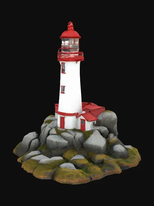 3D model for #AroundTheWorld#, [Maine] a lighthouse on a Maine coast, Stylized, Highly Detailed, Ultra Realistic, Polished, High Poly, Parallax 