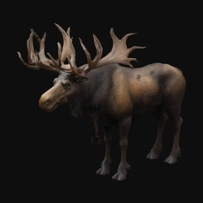 3D model for A surreal, post-apocalyptic, moose in the styles of Takahide Hori, Phil Tippett, Guillermo del Toro and Tim Burton, Highly Detailed 