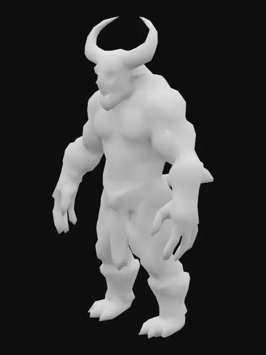 3D model for t-pose.
#Realstic# Demon With a bloody face with lots of teeth and horns hard and detailed body heavily muscular like godzilla and skin having scratches and dressed as a warrior of devil. Color Combination of silver red orange and add many more, well lit highest detail ,