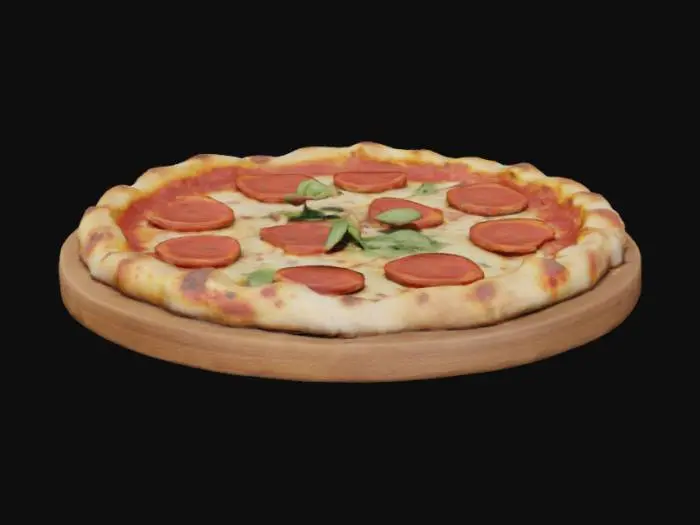 3D model for #AroundTheWorld#, and pepperoni pizza.