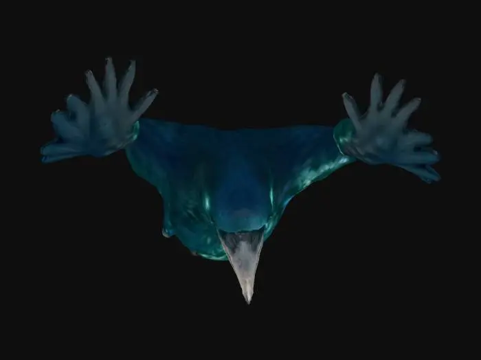 3D model for A highly detailed 3D model of a crow NPC Full-Body Base, showcasing lustrous, iridescent black feathers with a subtle blue-green sheen, perfect for high-definition rendering. Its intelligent, obsidian-like eyes are sharply defined. The dark, hard beak exhibits finely sculpted texture, slightly worn at the tip. Scaled legs and sharp talons grip firmly, revealing intricate, rough skin details. The overall form is agile and poised, with each individual feather clearly delineated.