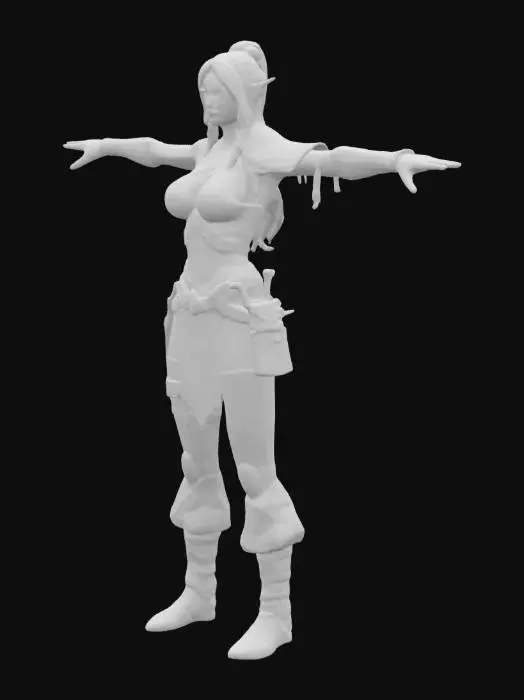 3D model for Generate idea for a female fantasy character player with cottton clothing in T-Pose with transparent background.
