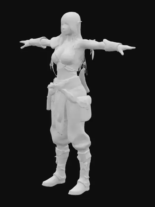 3D model for Generate idea for a female fantasy character player with cottton clothing in T-Pose with transparent background.
