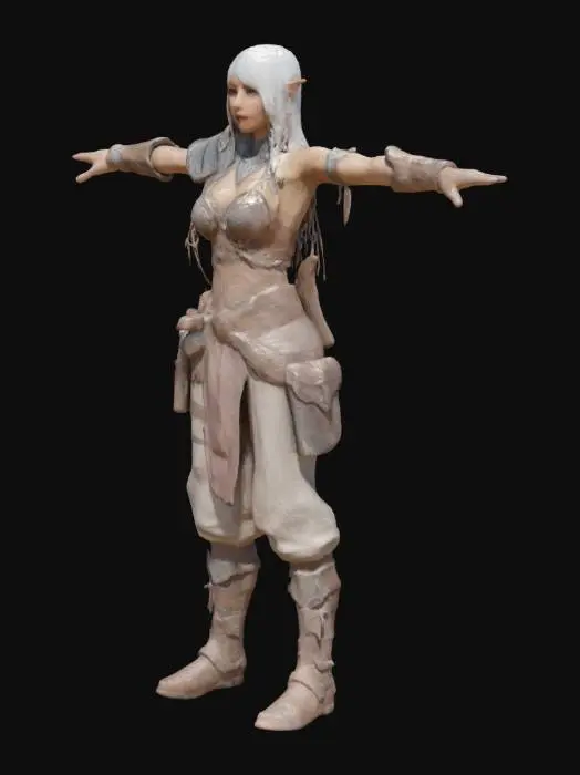 3D model for Generate idea for a female fantasy character player with cottton clothing in T-Pose with transparent background.
