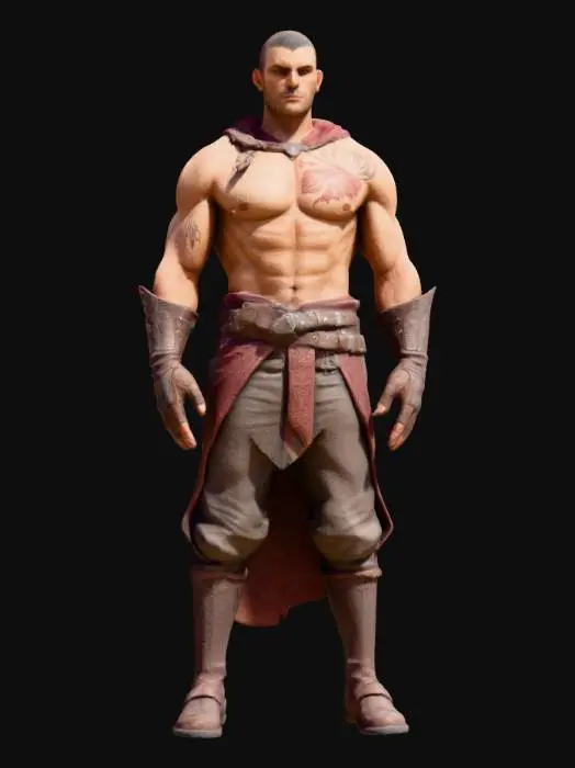 3D model for  Ei miekkaa ja Ei kilpeä eikä kypärää sekä haarniskaa tässä versiosa vain housut ja paita 3d modelilla kuvassa (koko vartalosta) versiossa jätä nahkaset hanskat käteen ja 3 kuottavaa arpea kehossa, hurja soturi joka taitaa idän ja lännen taiat ja vääräopit karkotettu komea paladiini.