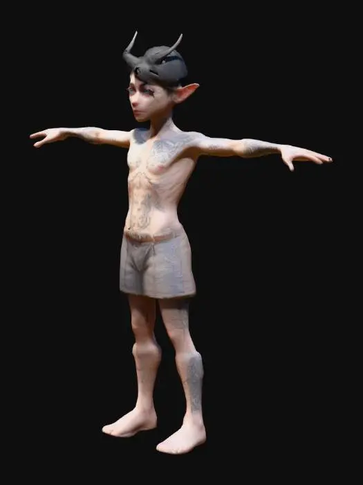3D model for Luo kuva luo malli kuva blender human rig modelia varten pelkkä vartalo ei  itemeitä , bad-ass faciality and tattoos ,vartaloon jotain tatuointia tai muuta erottuvaa geenimanipulointia rodussa hybridoidi ihmisen model sopivana full muotokuva atleettinen mutta kevyt, 82kg body weight T-poses , Half-elf young version