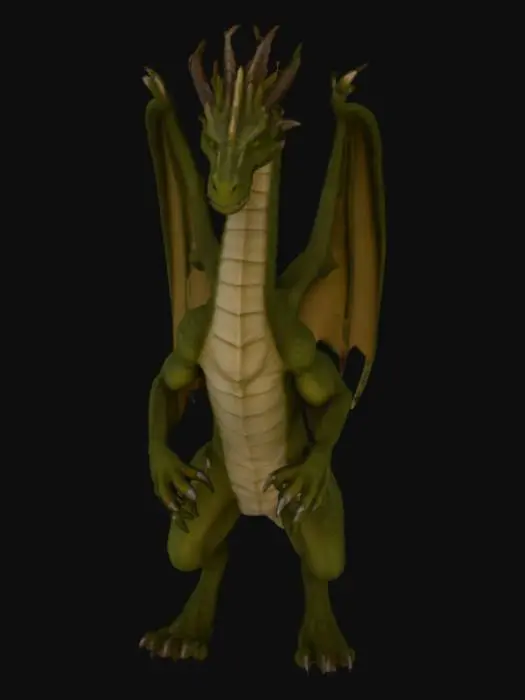 3D model for A formidable, lean wyvern-like dragon, posed in a neutral A-stance, ready for articulation. Its powerful, two-legged body is covered in tough, desaturated olive-green scales with a subtly rough texture, transitioning to a dull beige on its underbelly. Large, leathery wings, serving as its primary forelimbs, stretch with taut, semi-translucent membranes, detailed with visible veins, emphasizing a modular skeletal structure. A long, serpentine neck supports an angular, reptilian head with sharp snouts and piercing eyes. Its whip-like tail ends in a bony, pointed barb.