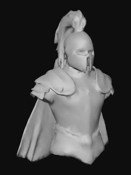 3D model for A stalwart knight in highly polished, gleaming silver plate armor, meticulously crafted with intricate gold filigree along the pauldrons and gauntlets. The helmet is adorned with a stylized plume of deep crimson feathers, matching a heavy, flowing velvet cape draped over their shoulders. The metal surfaces are smooth, reflective, and pristine, indicating constant maintenance, while the velvet has a rich, soft texture.